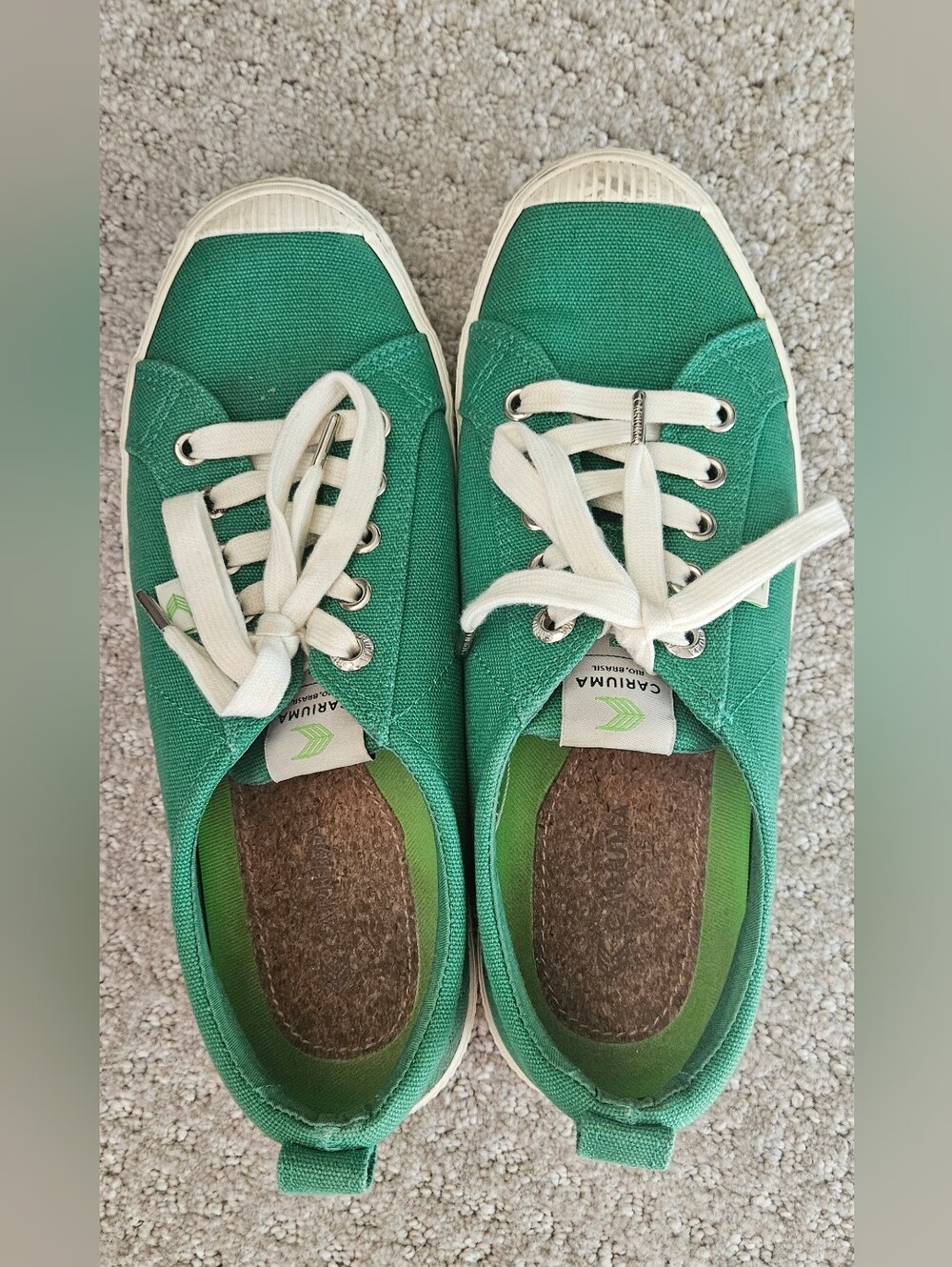 Cariuma Green Canvas Sneakers with Cream Laces